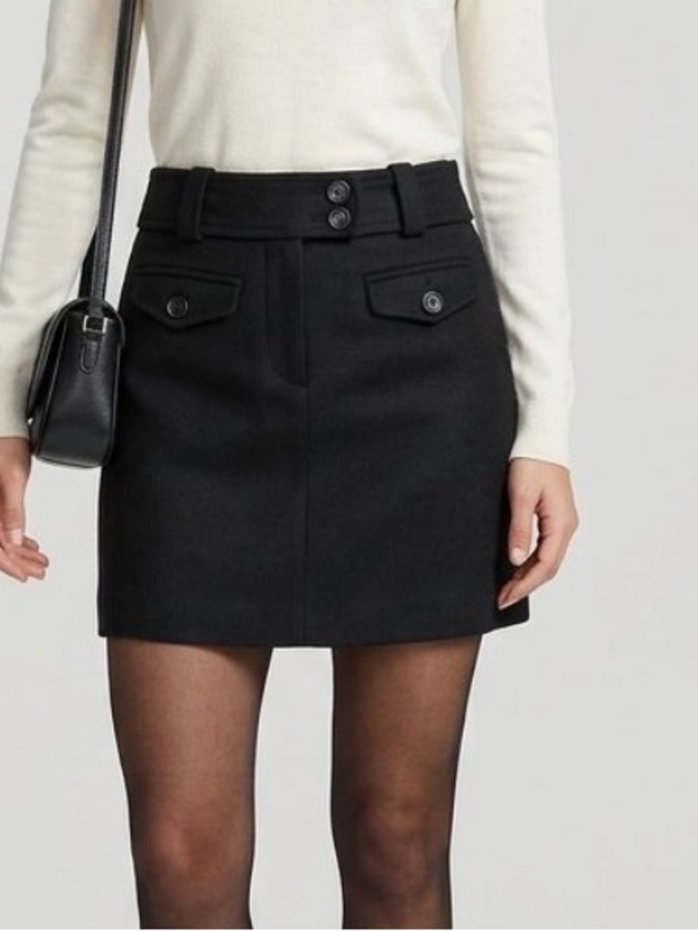 J. Crew Black Wool Mini Skirt Button Pockets Tailored Preppy Academia Size 6 S